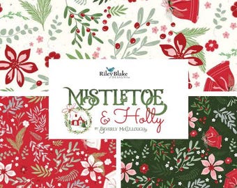 Quilt Fabric, Mistletoe & Holly, Quilters Cotton, Christmas Fabric, Christmas Decor, Beverly McCullough, Riley Blake