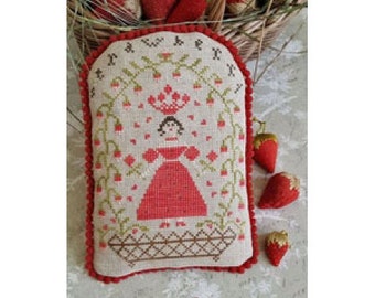 Cross Stitch Pattern, The Strawberry Queen, Pillow Ornament, Bowl Filler, Strawberry Motifs, Country Rustic, Pineberry Lane PATTERN ONLY