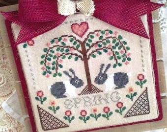 Counted Cross Stitch, Sheltering Tree, Spring, Bunnies, Willow Tree, Spring Decor, Farmhouse Decor, Annie Beez Folk Art, PATTERN ONLY