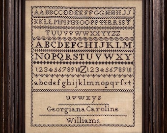 Counted Cross Stitch Pattern, Georgiana Carolina Williams, Reproduction Sampler, Hands Across the Sea, PATTERN ONLY