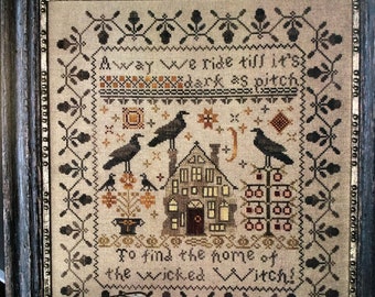 Counted Cross Stitch Pattern, Away We Ride, Crows, Halloween Decor, Primitive Decor, Colonial Decor, Blackbird Designs, PATTERN ONLY