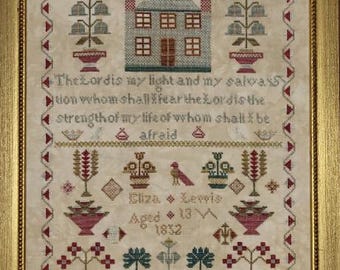 Counted Cross Stitch Pattern, Eliza Lewis 1852, Reproduction Sampler, Verse Sampler, The Spanish Stitcher, PATTERN ONLY