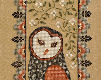 Counted Cross Stitch, Flora, Farmhouse Decor, Owl, Flower Motifs, Scalloped Flower Vine, Gigi Reavis, The Artsy Housewife, PATTERN ONLY