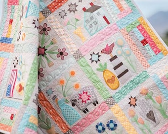 Machine Embroidery, Prim Quilt, In the Hoop Embroidery, USB Machine Embroidery, Lori Holt, Riley Blake