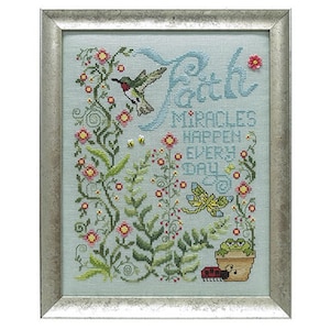 Counted Cross Stitch Pattern, Miracles Happen, Hummingbird, Dragonfly, Garden Decor, Inspirational, Summer Decor, Stoney Creek, PATTERN ONLY