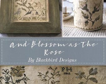 Counted Cross Stitch Pattern, And Blossom as The Rose, Quaker Sampler, Antique Reproduction, Blackbird Designs, PATTERN ONLY