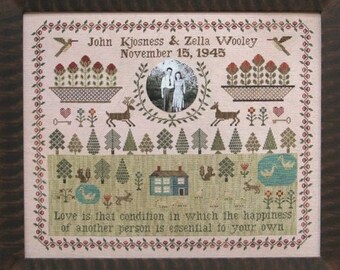 Counted Cross Stitch Pattern, Wedding Sampler, Marriage Record, Anniversary Sampler, Memory Sampler, Heartstring Samplery, PATTERN ONLY