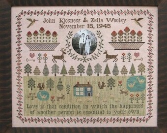 Counted Cross Stitch Pattern, Wedding Sampler, Marriage Record, Anniversary Sampler, Memory Sampler, Heartstring Samplery, PATTERN ONLY