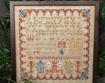 Counted Cross Stitch Pattern, Alphabet Sampler, Crowns, Floral, Alphabets Sampler, Country Rustic, Twin Peak Primitives, PATTERN ONLY