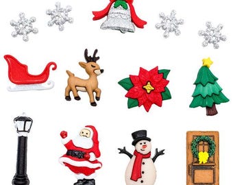 Christmas Village, Christmas Collection, Poinsettia, Silver Bells, Shank Buttons, Craft Button Embellishments, #4835, Buttons Galore & More