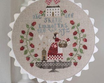Counted Cross Stitch Pattern, En ete, In Summer, Sampler, Summer Decor, Strawberries, Bees, Beehive, Heart, Collection Tralala, PATTERN ONLY