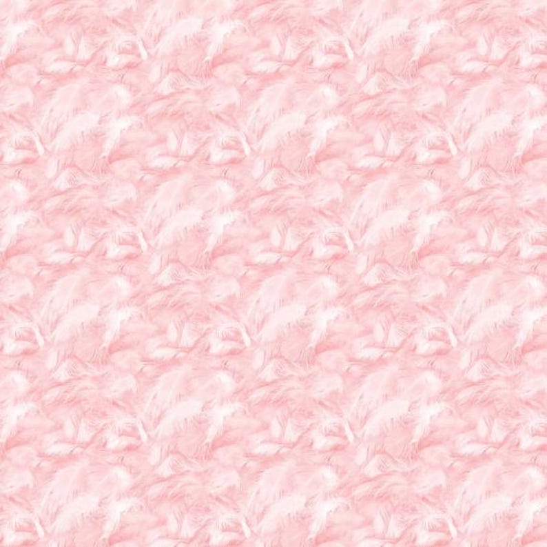 May include: A repeating pattern of soft, light pink feathers covering the entire surface. The texture appears dense and fluffy, with individual feather strands overlapping to create a consistent, monochromatic, and delicate visual effect throughout.