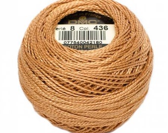 DMC Perle Cotton, Size 8, DMC 436, Pearl Cotton Ball,Tan, Embroidery Thread, Punch Needle, Embroidery, Penny Rugs, Sewing Accessory