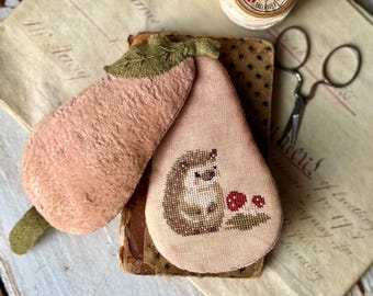 Counted Cross Stitch Pattern, Velvet Pink Pear Needle Book, Pillow Ornament, Pin Keep, Stacy Nash Designs, PATTERN ONLY
