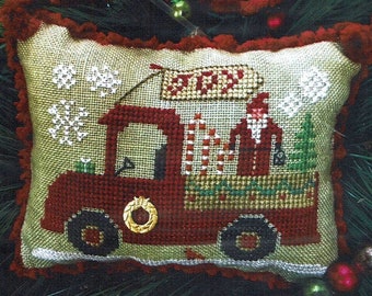 Cross Stitch Pattern, Christmas Joy Truck, Winter Decor, Snowmen, Snowflakes, Pick-Up Truck, Christmas Joy, Homespun Elegance, PATTERN ONLY