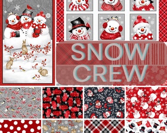 Quilt Fabric, Snow Crew, Winter Fabric Fabric, Snowmen, Bunnies, Cardinals, Snowflakes, Barb Tourtillotte, Henry Glass Fabrics