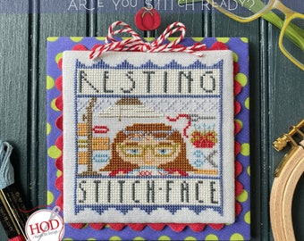 Cross Stitch Pattern, Resting Stitch Face, Sewing Notions Motifs, Needles, Pillow Ornament, Hands on Design, PATTERN ONLY