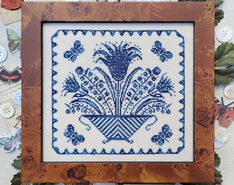 Counted Cross Stitch Pattern, Basket and Butterflies, Monochromatic, Bowl Filler, Hello From Liz Mathews, PATTERN ONLY