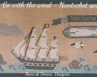 Counted Cross Stitch, Cross Stitch Pattern, Go with the Wind, Nantucket Series, Whales, Lighthouse, Ocean Decor, Mani di Donna, PATTERN ONLY