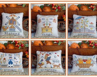 Counted Cross Stitch Pattern, Autumn Smalls, Pillow Ornaments, Bowl Fillers, Inspirational, Fall Decor,Twin Peak Primitives, PATTERN ONLY