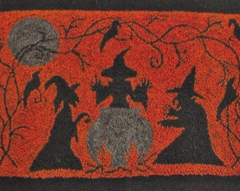 Punch Needle Pattern, All Hallow's Eve, Primitive Decor, Halloween Decor, Primitive Halloween, Witches, The Old Tattered Flag, PATTERN ONLY