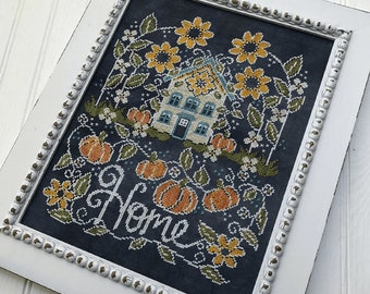 Counted Cross Stitch Pattern, Sunflower Manor, Chalk Artwork, Sunflowers, Pumpkins, Farmhouse Decor, Hands On Design, PATTERN ONLY