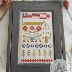 Counted Cross Stitch Pattern, Baltimore Saltbox, Saltbox, Patriotic Decor, Americana, American Flag, Primitive, Brenda Gervais, PATTERN ONLY