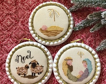 Counted Cross Stitch Pattern, Holy Night Ornaments 1, Christmas Decor, Nativity, Baby Jesus, Sheep, KiraLyn's Needlearts, PATTERN ONLY