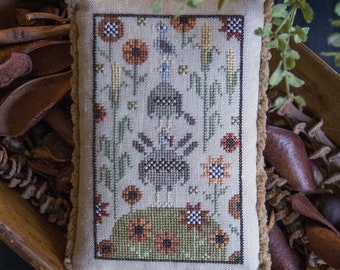 Counted Cross Stitch Pattern, Gobble Gob, Turkeys, Sunflowers, Corn Stalks, Thanksgiving Decor, Fall, Plum Street Sampler, PATTERN ONLY