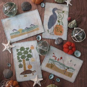 Modèle de point de croix compté, cartes postales de plage d'automne, décoration de plage, tortue de mer, ornements de coussin, remplissage de bols, la fleur bleue, modèle uniquement
