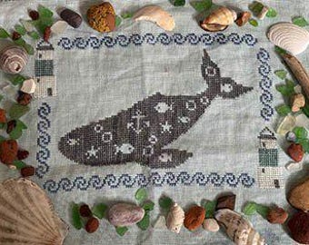 Counted Cross Stitch Pattern, Wild Whimsy Whale, Country Rustic, Ocean Motif, Pillow Ornament, Darling & Whimsy Designs, PATTERN ONLY