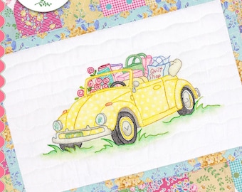 Embroidery Pattern, Shop Hop Cruise, Volkswagen, Quilted Embroidery, Wallhanging, Summer, Cottage Decor, Crabapple Hill Studio, PATTERN ONLY