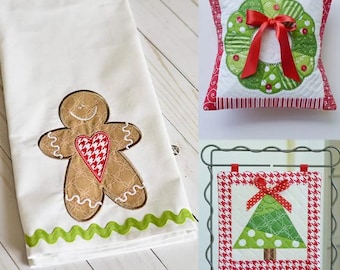 Machine Embroidery, Merry & Bright, Kimberbell Classic, Christmas Tree, Bench Buddy Pillow, Christmas Wreath, Gingerbread, Kimberbell
