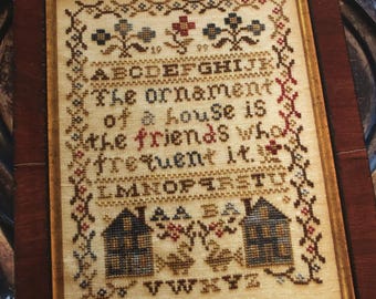 Counted Cross Stitch Pattern, My Friend's House, Loose Feathers, Abecedarian, Primitive Decor, Blackbird Designs, PATTERN ONLY