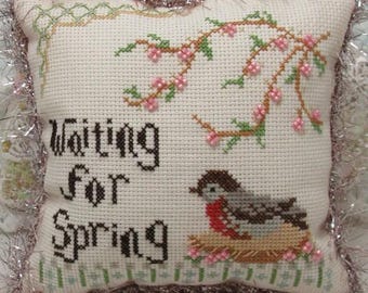 Counted Cross Stitch Pattern, Waiting for Spring, Spring Series, Pillow Ornament, Carolyn Robbins, KiraLyns Needlearts, PATTERN ONLY