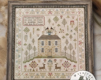 Counted Cross Stitch Pattern, At Home, Original Sampler, Brick House Sampler, Primitive Decor, Brenda Gervais, PATTERN ONLY
