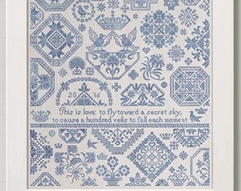 Counted Cross Stitch Pattern, A Secret Sky, Quaker Sampler, Persian Quote, Monochromatic Sampler, Modern Folk Embroidery, PATTERN ONLY