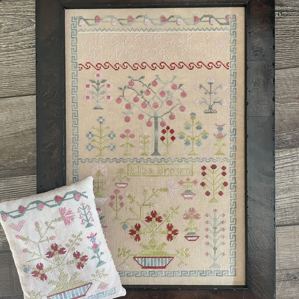 Counted Cross Stitch Pattern, Eliza Brown, PinKeep, Verse Sampler, Flower Motif, From the Heart, NeedleArt by Wendy, PATTERN ONLY