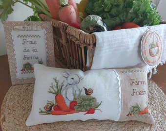 Counted Cross Stitch Pattern, Farm Fresh, Rabbit, Snail, Garden Decor, Pillows Ornaments, Bowl Fillers, Serenita di campagna, PATTERN ONLY