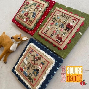 Counted Cross Stitch Pattern, Christmas Square Dance 3, Christmas Decor, Hats, Mittens, Toys, Santas, Ornament, Heart in Hand, PATTERN ONLY