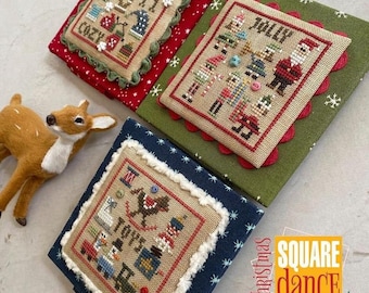 Counted Cross Stitch Pattern, Christmas Square Dance 3, Christmas Decor, Hats, Mittens, Toys, Santas, Ornament, Heart in Hand, PATTERN ONLY