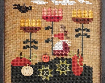 Counted Cross Stitch Pattern, Harvest on Dahlia Ridge, Autumn Decor, Dahlia, Pumpkin, Harvest Scene, Autumn, Heart in Hand, PATTERN ONLY