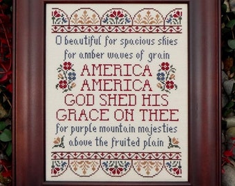 Counted Cross Stitch Pattern, America the Beautiful, Patriotic Hymn, Americana, Hymn, Inspirational, My Big Toe Designs, PATTERN ONLY