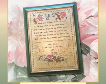 Counted Cross Stitch Pattern, Seashell Sampler, Jane Price 1819, Antique Sampler Reproduction, Cross Stitch Antiques, PATTERN ONLY