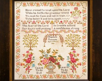 Counted Cross Stitch Pattern, Magdalena Outhwaite 1833, Reproduction Sampler, Antique Reproduction, Hands Across the Sea, PATTERN ONLY