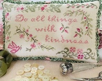 PRE-Order, Counted Cross Stitch Pattern, With Kindness, Garden Decor, Pillow Ornament, Bowl Filler, Flower Motifs, J B W, PATTERN ONLY
