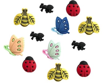 Garden Bugs, Butterflies and Bugs Collection, Spring, Decorative Shank Buttons, USA Made, Embellishments, #4243, Buttons Galore & More