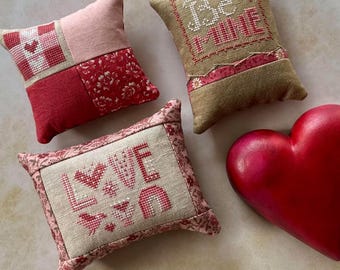 PRE-Order, Counted Cross Stitch, Love Triangle, Valentine Decor, Heart Motifs, Valentine Sampler, Heart in Hand, PATTERN Only