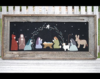 Wool Applique Pattern, O Holy Night, Wool Applique Pillow, Christmas Decor, Nativity Scene, Under the Garden Moon, PATTERN or KIT ONLY
