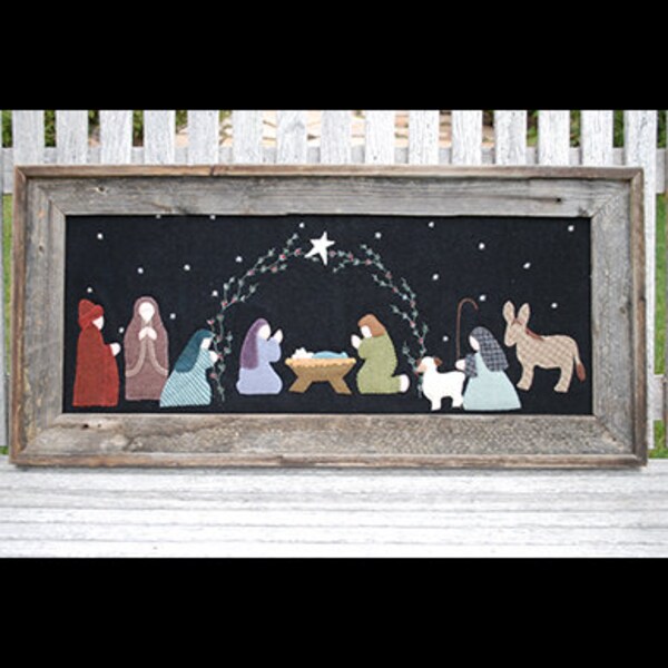 Wool Applique Pattern, O Holy Night, Wool Applique Pillow, Christmas Decor, Nativity Scene, Under the Garden Moon, PATTERN or KIT ONLY